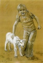 Eilidh with a lamb - 2007 Charcoal and Chalk